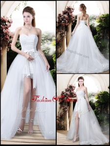 2016 Classical High Low Detachable Wedding Dresses with Appliques and Lace