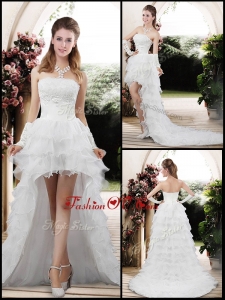 2016 Fashionable 2016 Strapless High Low Appliques Wedding Dresses