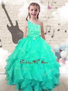 New Style Ball Gown One Shoulder Little Girl Pageant Dresses with Beading