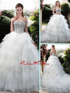 2016 Latest Beading and Ruffles Wedding Dresses with Court Train