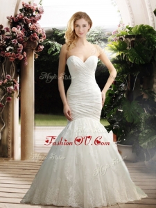 2016 Popular Mermaid Sweetheart Wedding Dresses with Appliques and Ruching