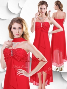 2016 Best Spaghetti Straps High Low Red Prom Dress with Beading