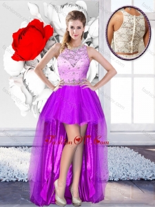 Unique High Low Scoop 2016 Prom Dresses with Beading