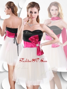 Unique Short White and Black Prom Dress with Bowknot