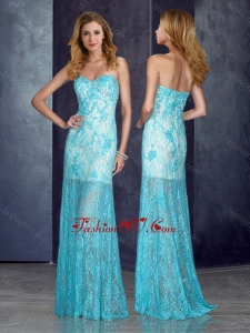2016 Short Inside Long Outside Beaded Baby Blue Bridesmaid Dress with in Lace