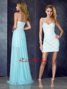 2016 Short Inside Long Outside Laced Light Blue Bridesmaid Dress