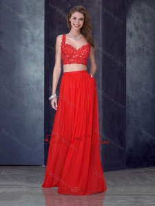 2016 Two Piece Column Straps Red Bridesmaid Dress with Appliques