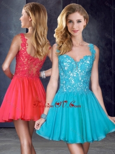 2016 New Style Straps Short Teal Dama Dress with Appliques