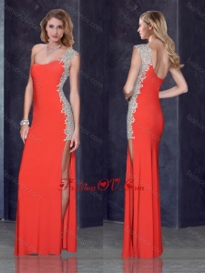 2016 One Shoulder Red Dama Dress with Beading and Appliques