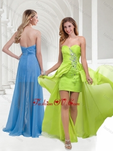 2016 Classical Chiffon Beaded Yellow Green Long Prom Dress with Empire