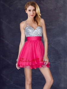 2016 Fashionable Sequined Backless Short Dama Dress in Hot Pink