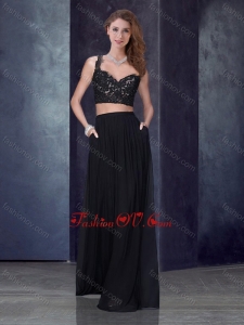 2016 Two Piece Column Straps Applique Dama Dress in Black