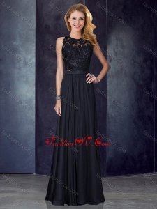 2016 Classical Column Scoop Criss Cross Applique Black Prom Dress