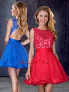 2016 Hot Sale Scoop Backless Red Prom Dress with Appliques and Belt