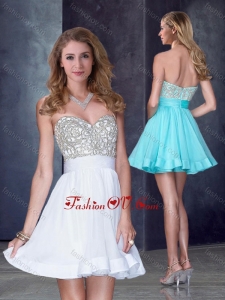 2016 Hot Sale Short Sweetheart White Prom Dress with Beading in Organza
