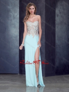 2016 Romantic Sweetheart Light Blue Prom Dress with High Slit and Appliques