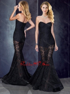 2016 Short Inside Long Outside Mermaid Black Prom Dress in Lace