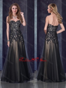 2016 Top Selling Empire Applique Black Prom Dress in Tulle