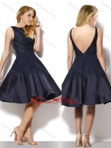 2016 Beautiful A Line Applique Backless Black Prom Dress in Taffeta