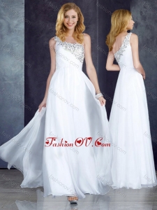 2016 Custom Fit Empire One Shoulder Beaded White Vintage Prom Dress