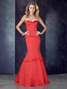 2016 Mermaid Sweetheart Satin Red Vintage Prom Dress with Brush Train