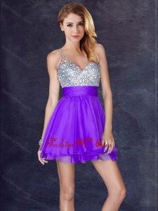 2016 New Arrivals Chiffon Backless Short Vintage Prom Dress in Purple