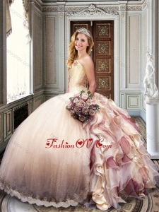 Ball Gown Strapless Champagne Sweet 16 Dress with Appliques and Ruffles