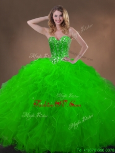 Classical Spring Green Quinceanera Gowns with Beading and Ruffles