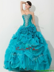 Princess Teal Sweet 16 Dress with Beading and Rolling Flowers