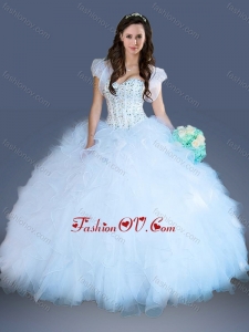 Really Puffy Light Blue Quinceanera Dress with Beading and Ruffles