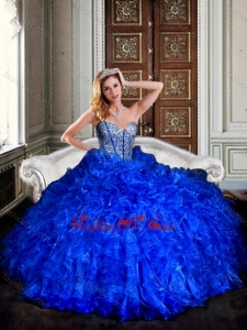 Visible Boning Royal Blue Quinceanera Dresses with Beading and Ruffles