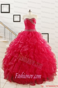 Pretty Ball Gown Sweetheart 2015 Sweet 16 Dresses in Coral Red