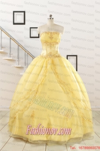Pretty Yellow Quinceanera Dresses with Appliques and Beading For 2015