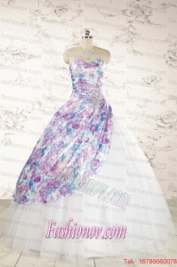 2015 Printed Multi-color Quinceanera Dresses with Beading and Ruching
