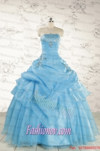 Pretty Aqua Blue Quinceanera Dresses with Appliques for 2015