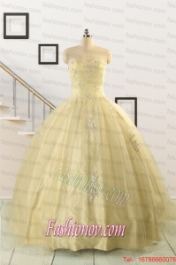 Latest Appliques Quinceanera Dress in Light Yellow For 2015