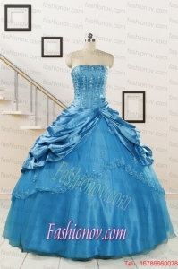 2015 Spring Fashionable Appliques Teal Quinceanera Dresses