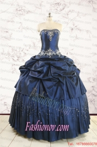 Cheap Navy Blue Quinceanera Dress with Embroidery and Pick Ups