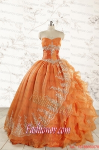 2015 Cheap Appliques Quinceanera Dresses in Orange