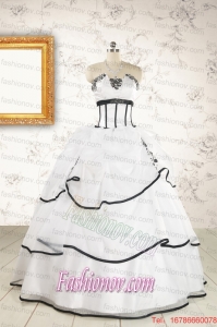 2015 Cheap Appliques and Ruffles White and Black Quinceanera Dresses
