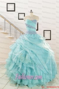 Beading and Ruffles Pretty Quinceanera Dresses in Turquoise for 2015