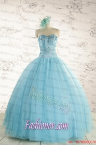 Elegant Beading 2015 Quinceanera Dress in Baby Blue