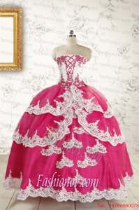 2015 Cheap Hot Pink Quinceanera Dresses with Appliques