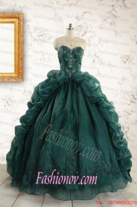 2015 Luxurious Dark Green Sweet 16 Dresses with Beading