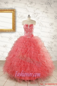 Watermelon Red Exquisite Quinceanera Dresseswith Appliques and Ruffles