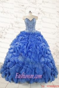 Hot Sale Beading Royal Blue Sweet 15 Dresses with Sweep Train