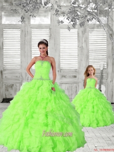 2015 Modest Spring Green Princesita Dress with Beading and Ruching