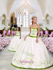 Custom Made White and Green Princesita Dress with Embroidery for 2015