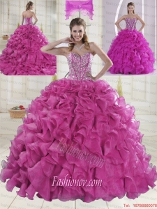 Hot Pink Sweetheart Brush Train Quinceanera Dresses in Sweet 16