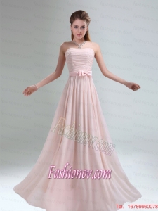 2015 Most Popular Light Pink Empire Bridesmaid Dress with Bowknot belt